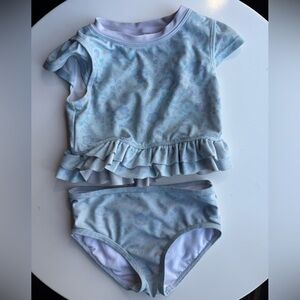 Ruffle Butts Light Blue Floral Ruffle Swim Set 3T